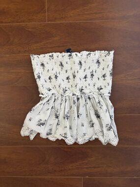 American Eagle Outfitters White Smocked Floral Tube Top